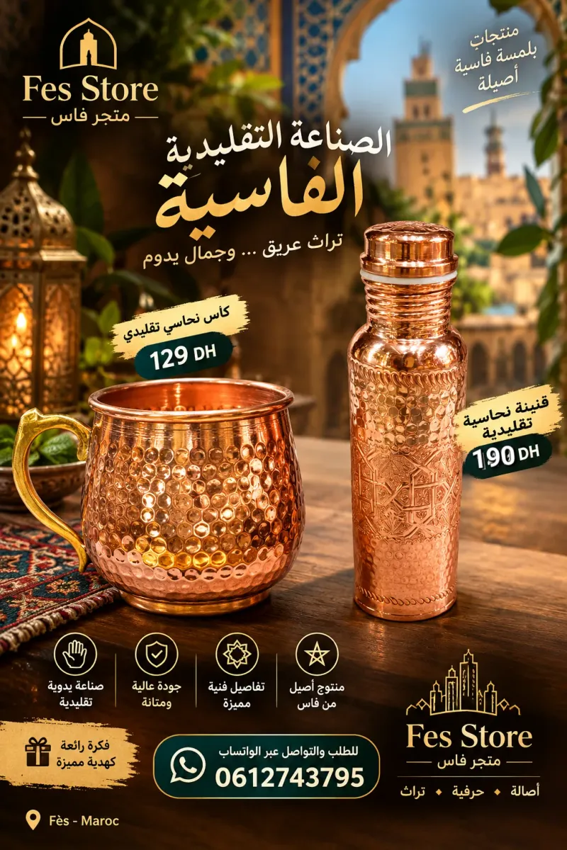 كؤوس نحاسية بلمسة تقليدية ✨ قنينة نحاسية بتفاصيل فنية 🎁 أو كهدية مميزة